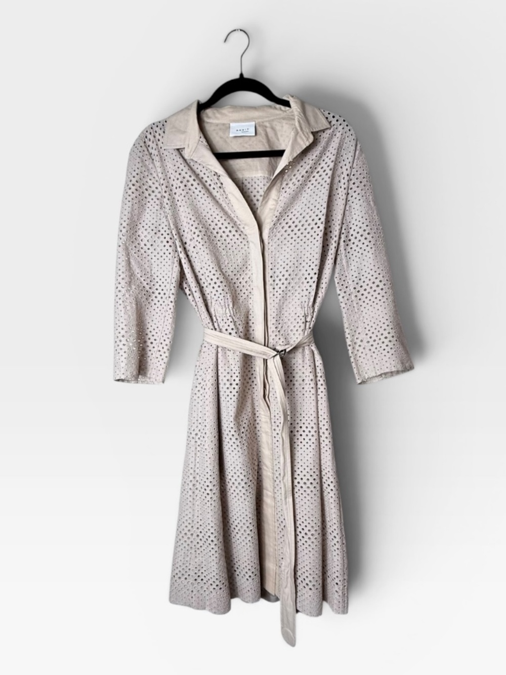 Akris Punto Tan Belted Dot Cut Out Shirt Dress Size 10 (S)